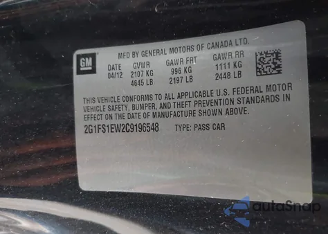 2012 Chevrolet Camaro 1Ss z USA, uszkodzony, nr VIN 2G1FS1EW2C9196548